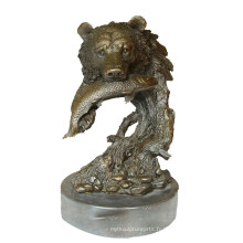 Animal Bronze Sculpture Ours Tête Décor En Laiton Statue Tpy-649